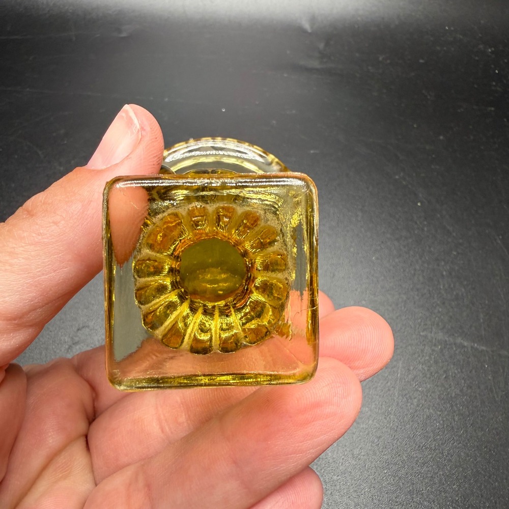 Vintage Amber Glass Toothpick Holder Miniature Urn Pedestal Beaded Rim Yellow - Picture 4 of 5
